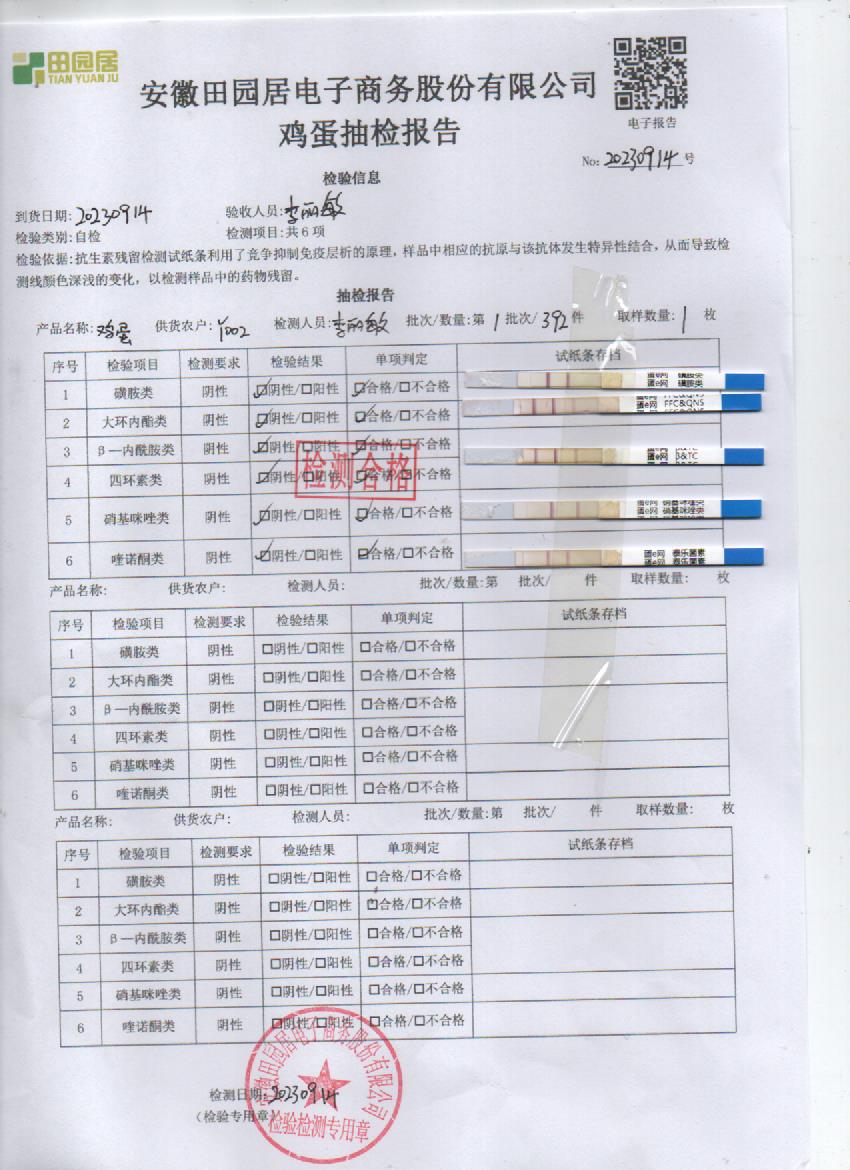 2023年9月14號鮮雞蛋檢測報告
