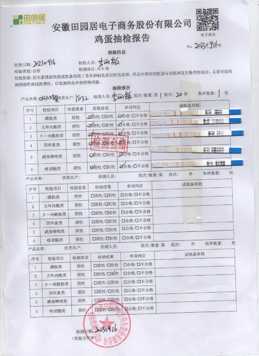 2023年9月16號鮮雞蛋檢測報告